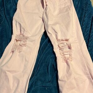 High-Rise Light Pink Distressed Wide-Leg Jeans